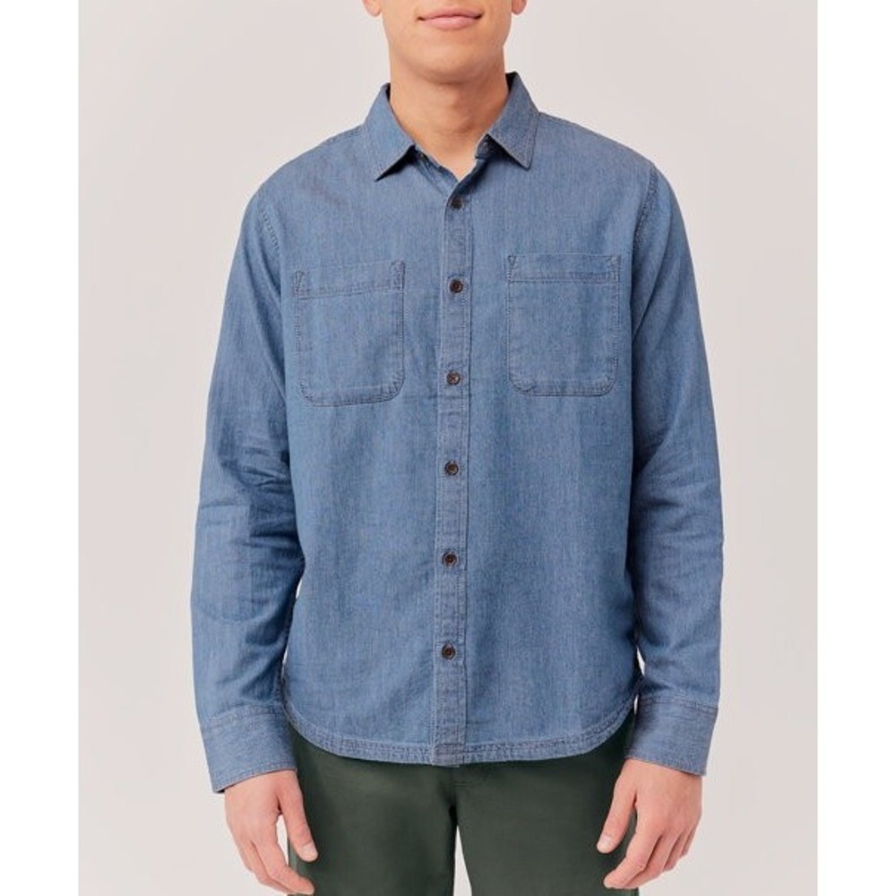 Pact Men's Chambray Ranch Organic Cotton Denim Button Down Shirt Medium
